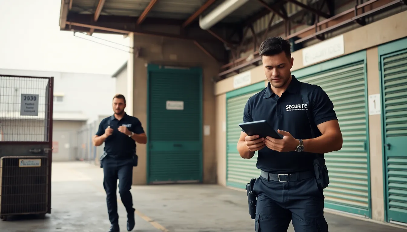 Agents de sécurité en patrouille mobile jour sur site industriel français, surveillance proactive et ronde aléatoire